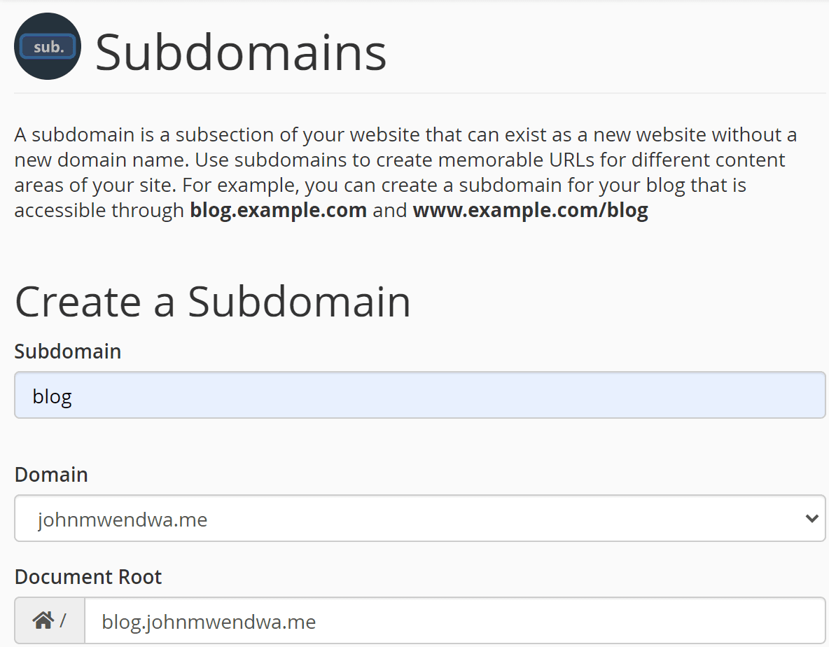 create subdomain